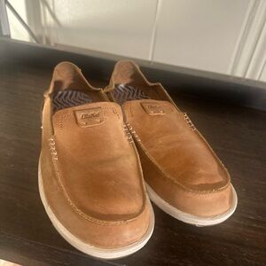 OluKai Men's Brown Leather Slip-On Loafers